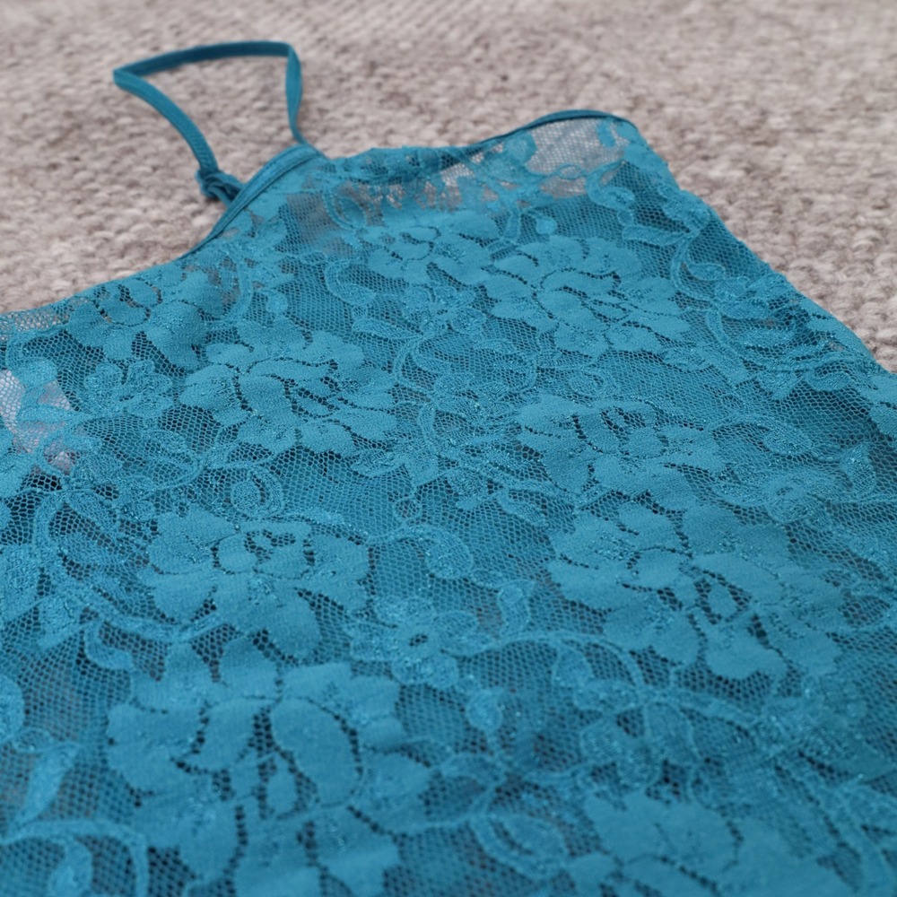 Victoria's Secret Lace Camisole Womens Medium Teal Excellent Sheer Floral USA
